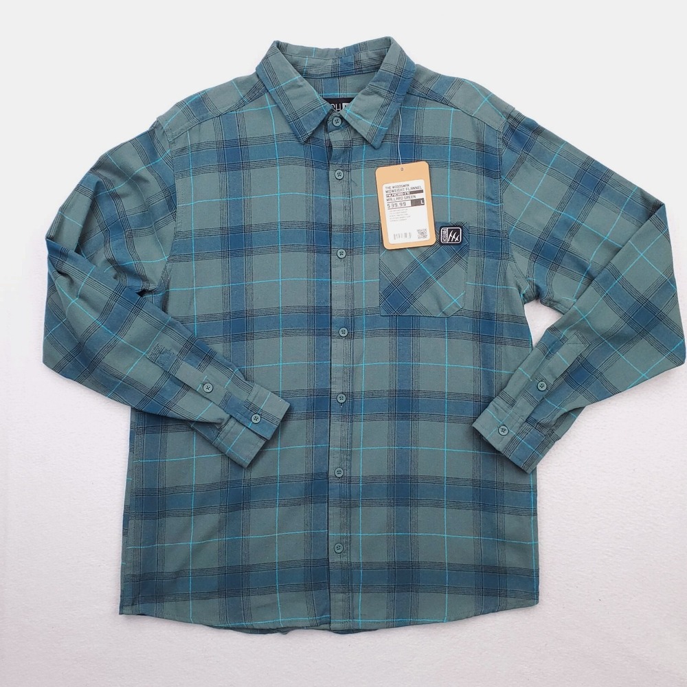 Fintech Shirt Mens Large Mallard Green Blue Plaid Flannel Woodsman Midweight NWT